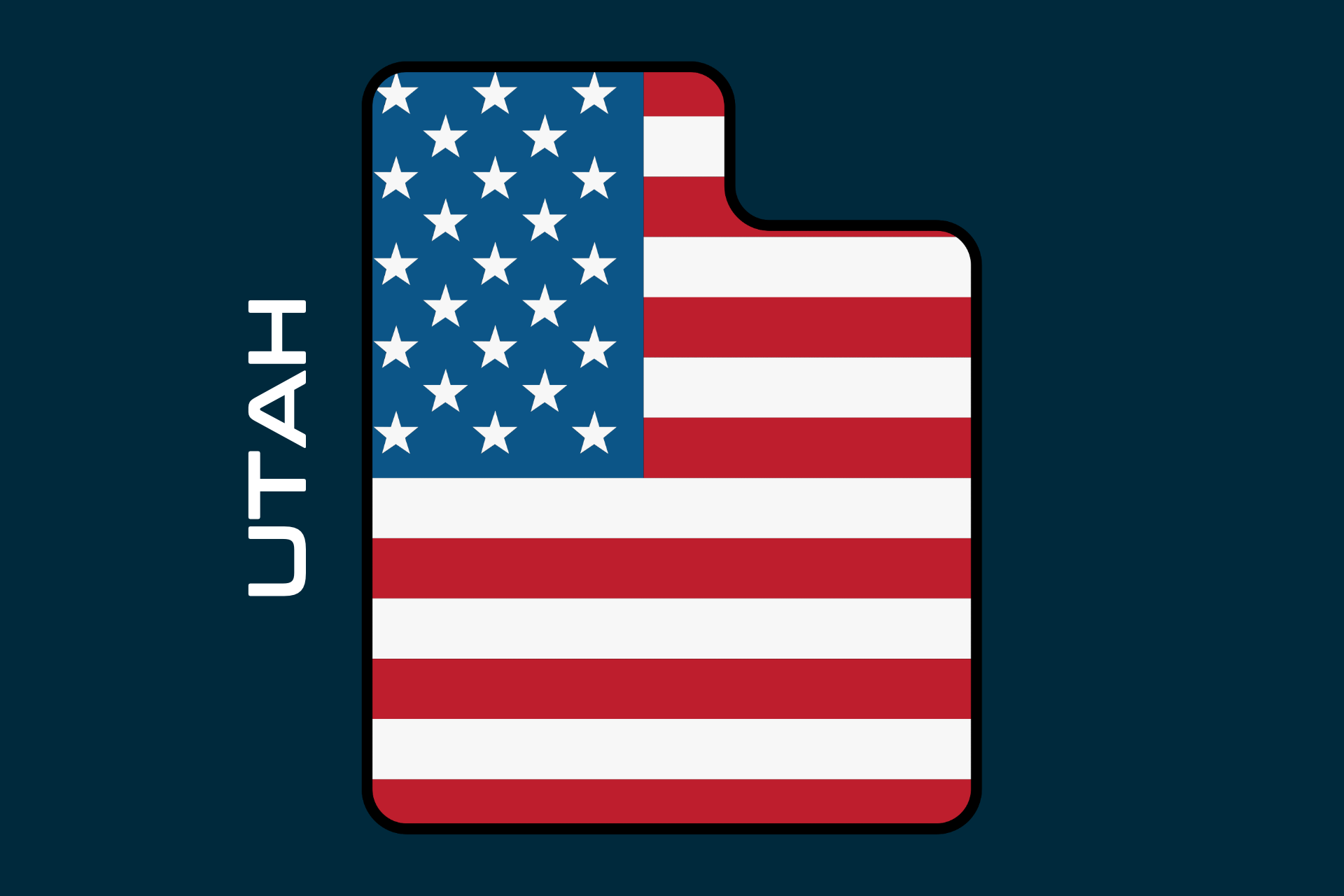 The flag of utah is shown on a dark blue background