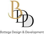 Logo: "BDD" initials, gold "B" overlaid on black "DD"; "Bottega Drafting + Design" below.