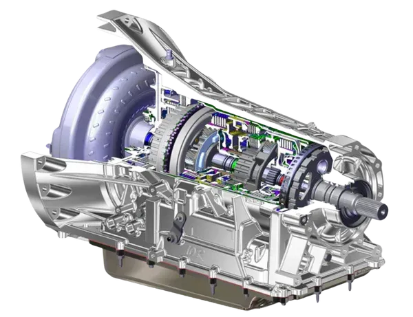 Detailed cross‑section of a Ford EcoSport gearbox showing the internal gears, shafts, and torque con