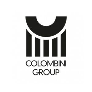 Logo del Gruppo Columbini in bianco e nero: arco stilizzato su tre barre verticali, testo 