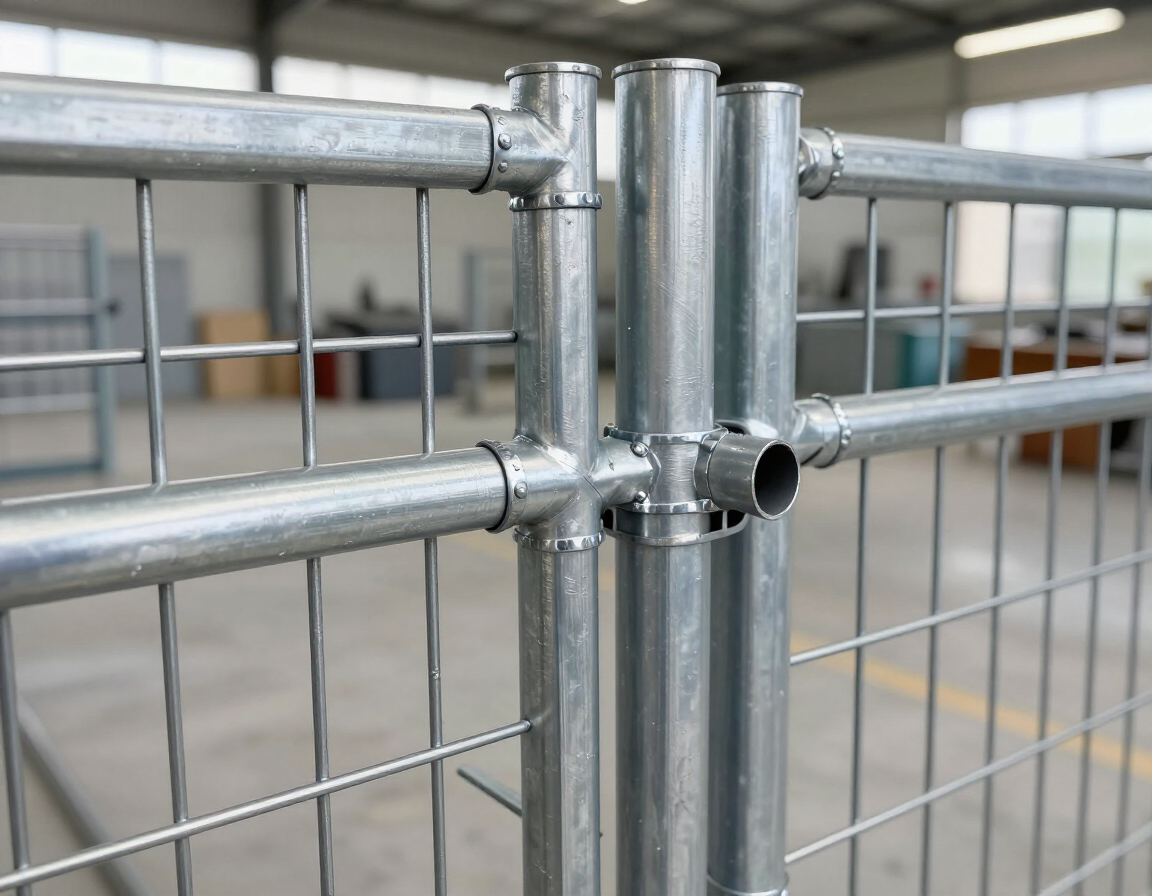 Detalle de estructura metálica y malla de alambre en un portón
