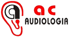 Logotipo de AC Audiologia que presenta el contorno de una oreja roja 