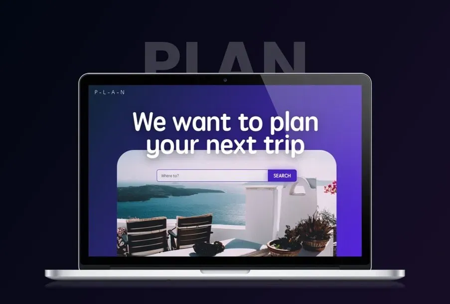 Laptop screen displaying a travel website:
