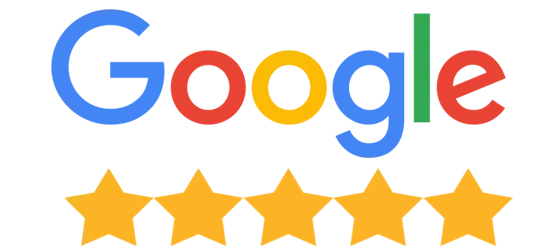 Google logo with 5 gold stars.