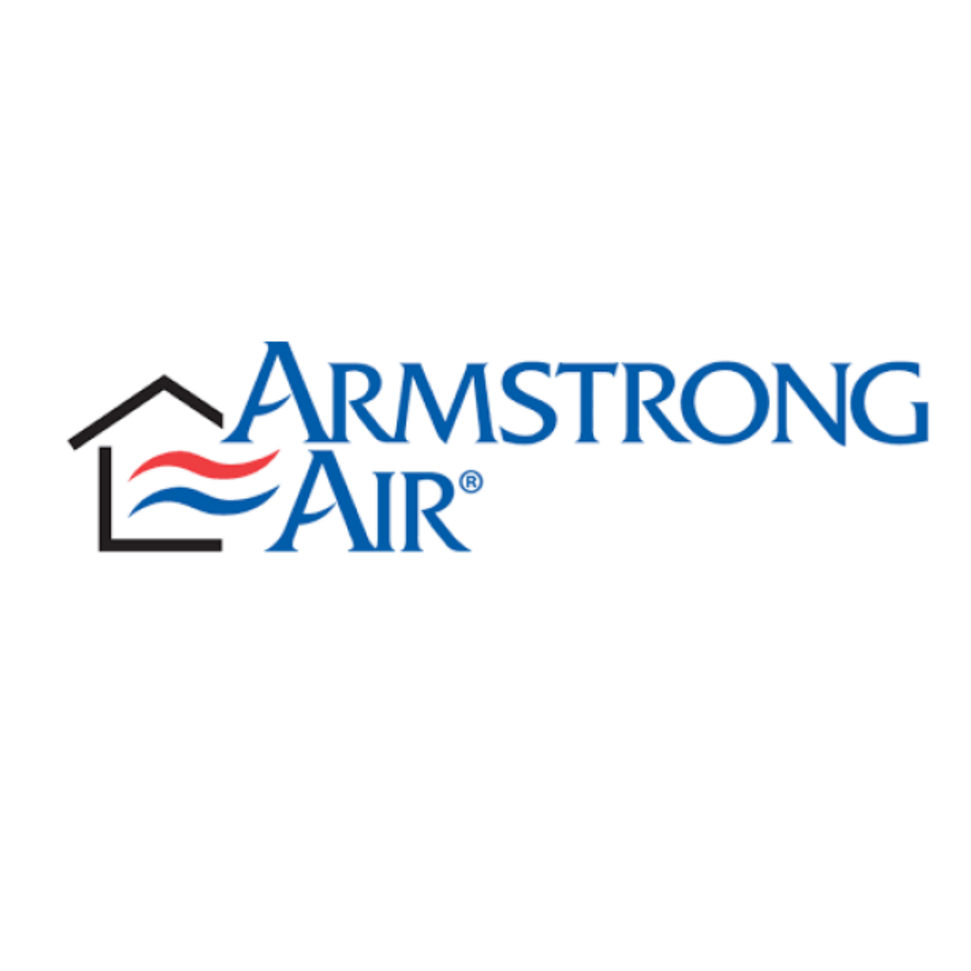 A logo for armstrong air with a house on it