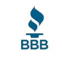 Blue logo of the Better Business Bureau featuring a stylized torch above the letters BBB.
