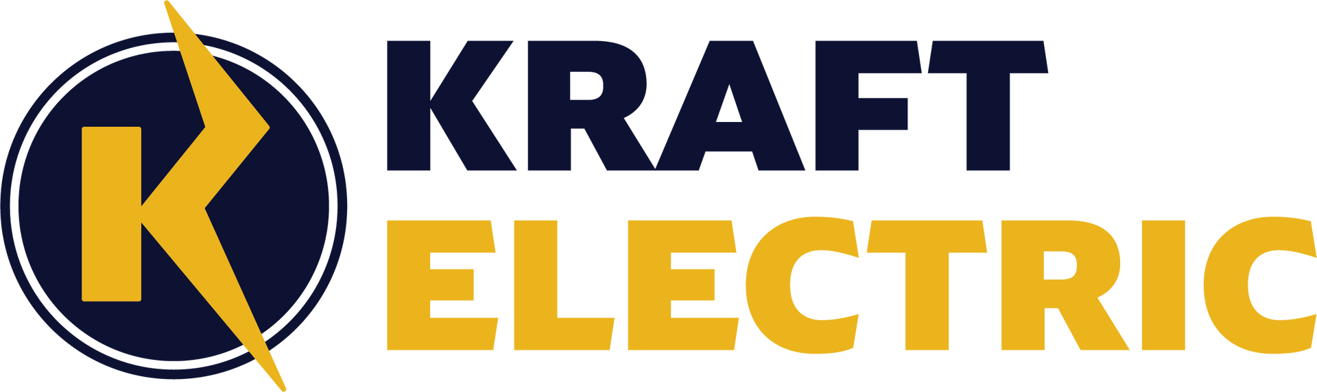 Kraft Electric logo with navy and gold lettering and a lightning bolt inside a circular K icon