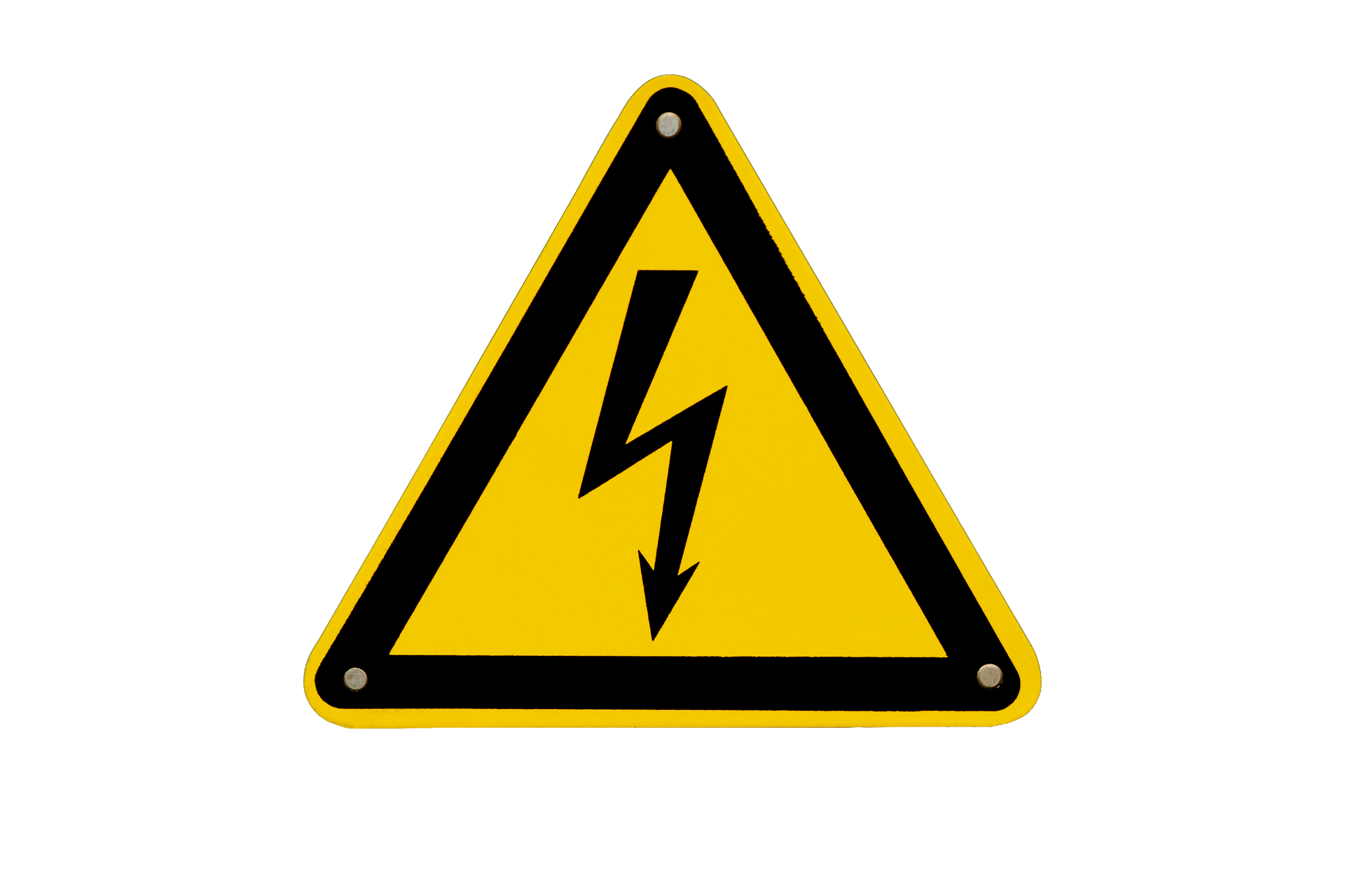 Yellow triangular electrical hazard warning sign with black lightning bolt symbol