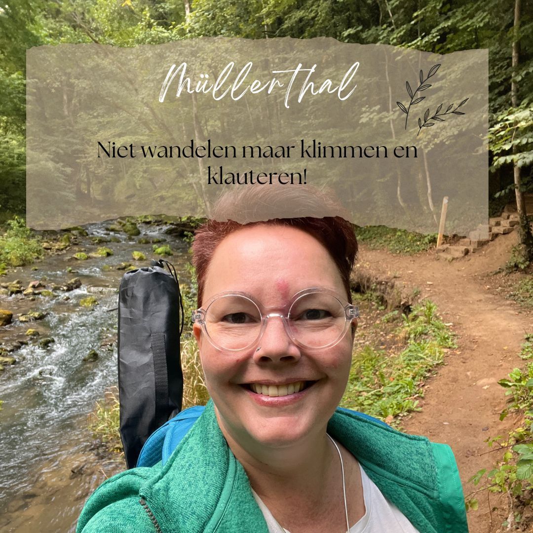 Woman smiling in nature setting, text says