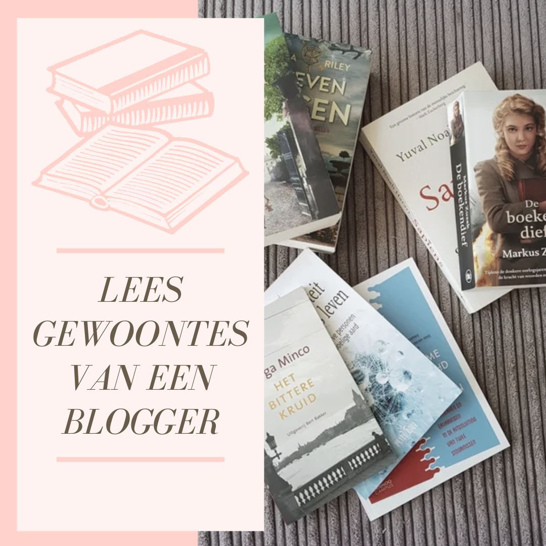 Roze afbeelding met boeken en de tekst: 