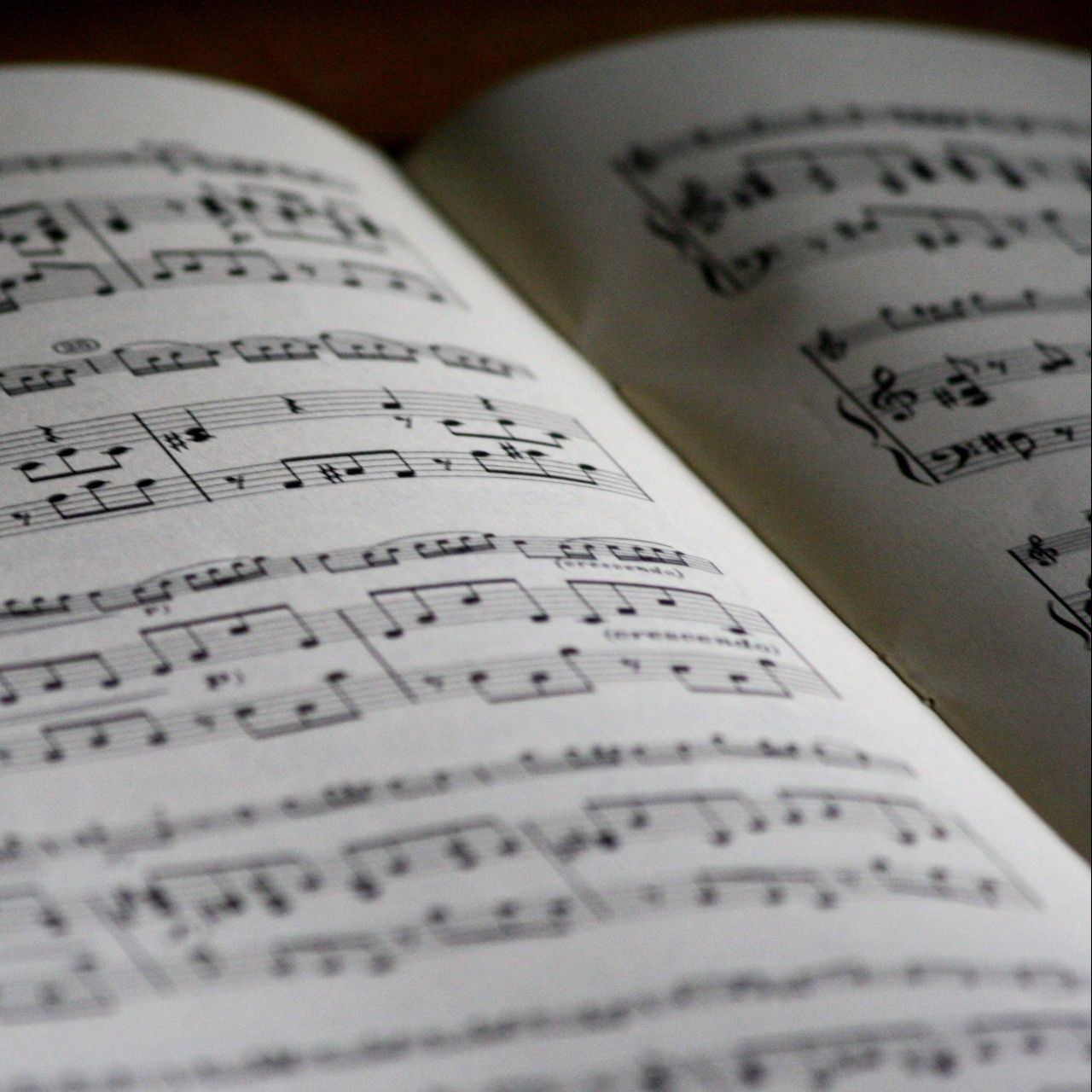 Open muziekbladboek met muzieknoten.