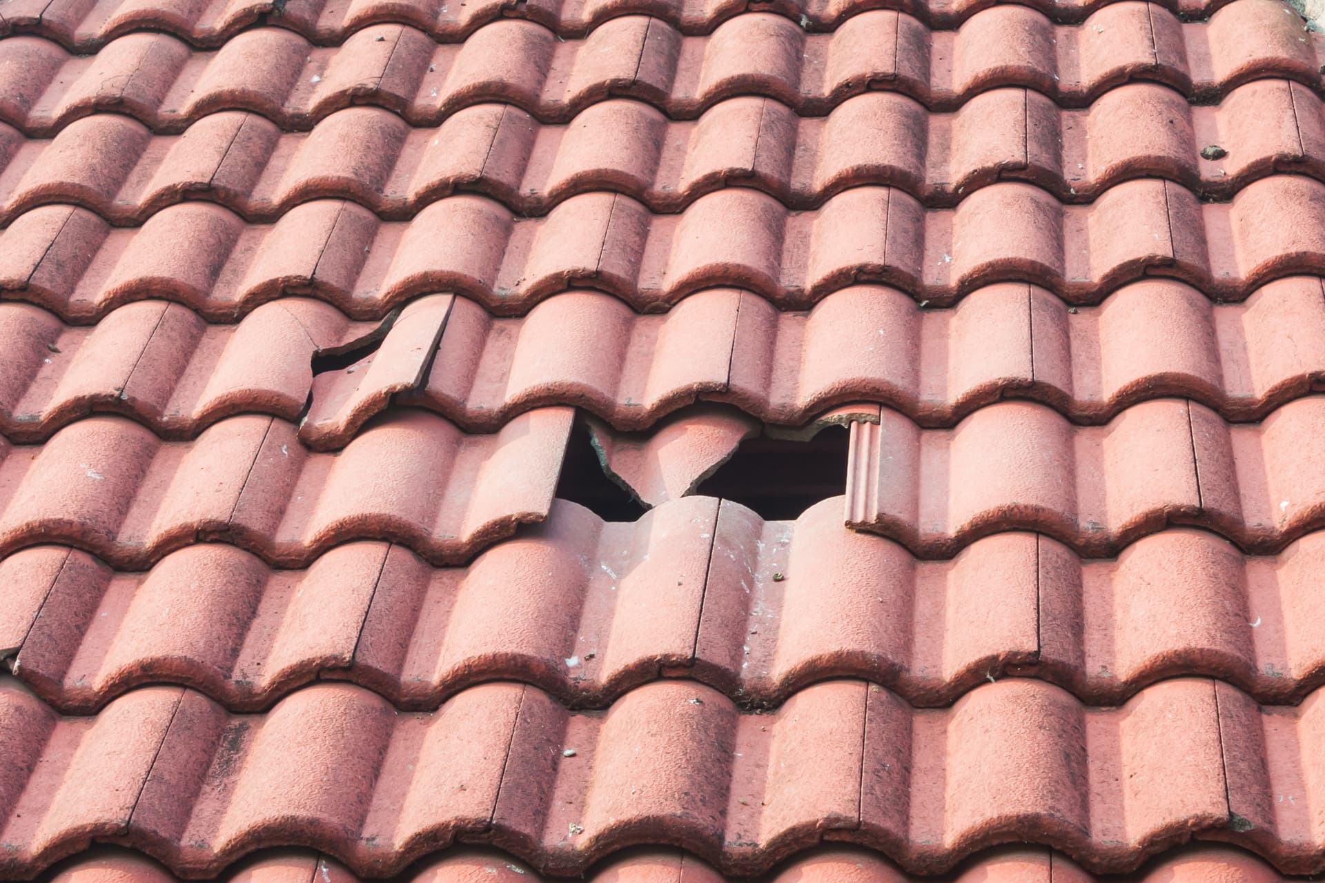 Broken tiles on a Coral Springs roof letting moisture into the home