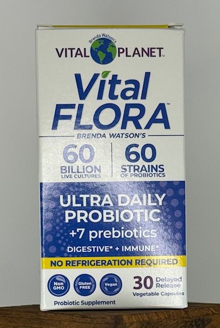 Box of Vital Flora probiotic supplement with text: 