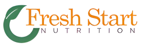 Logo for Fresh Start Nutrition: Green leaf in a crescent shape with orange text "Fresh Start Nutrition."