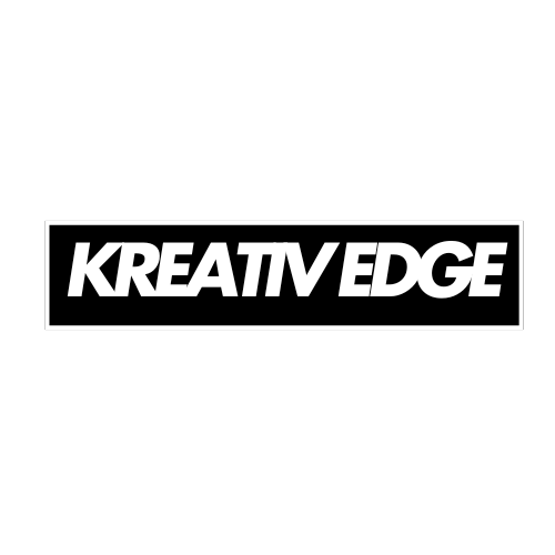 A black and white logo for kreativ edge on a white background.