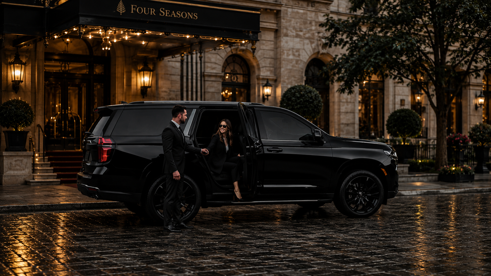 Professional chauffeur opening door
