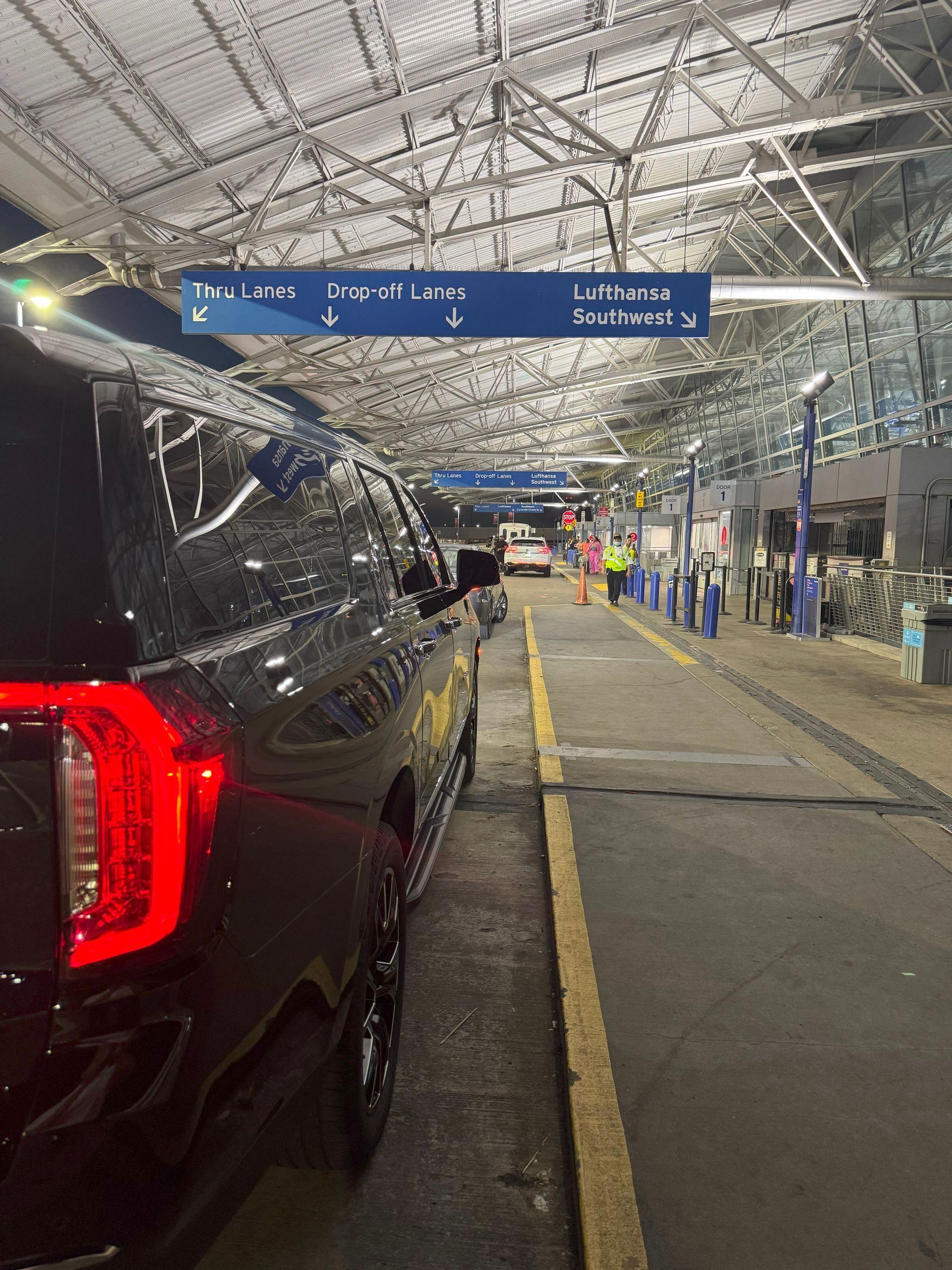 Airport departure drop-off lanes at STL Lambert International Airport