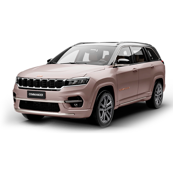 SUV cor ouro rosa, vista frontal em três quartos sobre fundo branco.