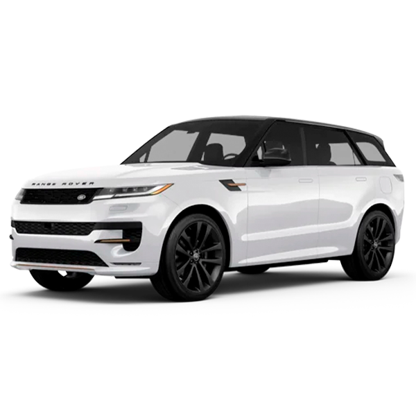 SUV branca com teto e rodas pretas, vista lateralmente sobre um fundo branco liso.