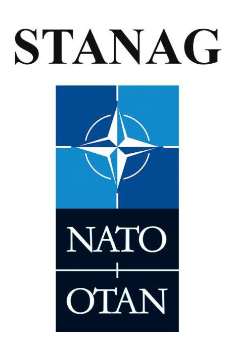 Logotipo STANAG NATO OTAN com emblema de bússola azul e texto NATO/OTAN empilhado