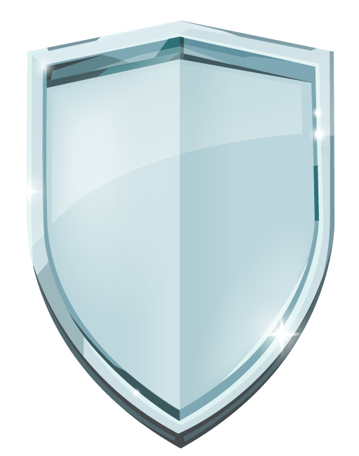 Ícone de escudo azul claro brilhante com contorno prateado
