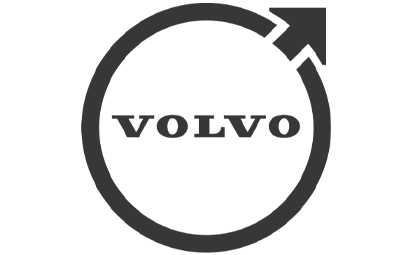 Logotipo da Volvo: círculo cinza escuro com uma seta no canto superior direito e o texto “VOLVO” dentro.