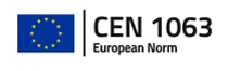 Logotipo da bandeira da UE ao lado de “CEN 1063” e do texto “Norma Europeia”.