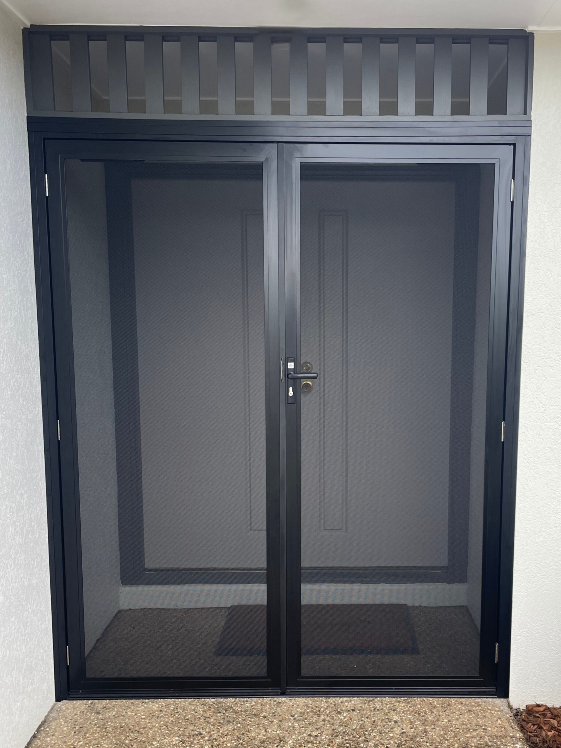 Black Security Screen Doors, Entry With Decorative Top Panel — A1 Security Screens Cairns In Smithfield, QLD