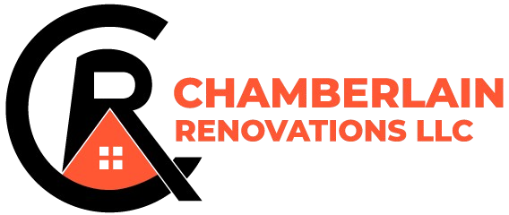 Chamberlain Renovations LLC logo with a black and red house-shaped Q icon and orange text