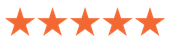 Five orange stars are lined up in a row on a white background.