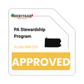 PA Stewardship Program plan writer approved badge with Heritage logo and gold “APPROVED” banner