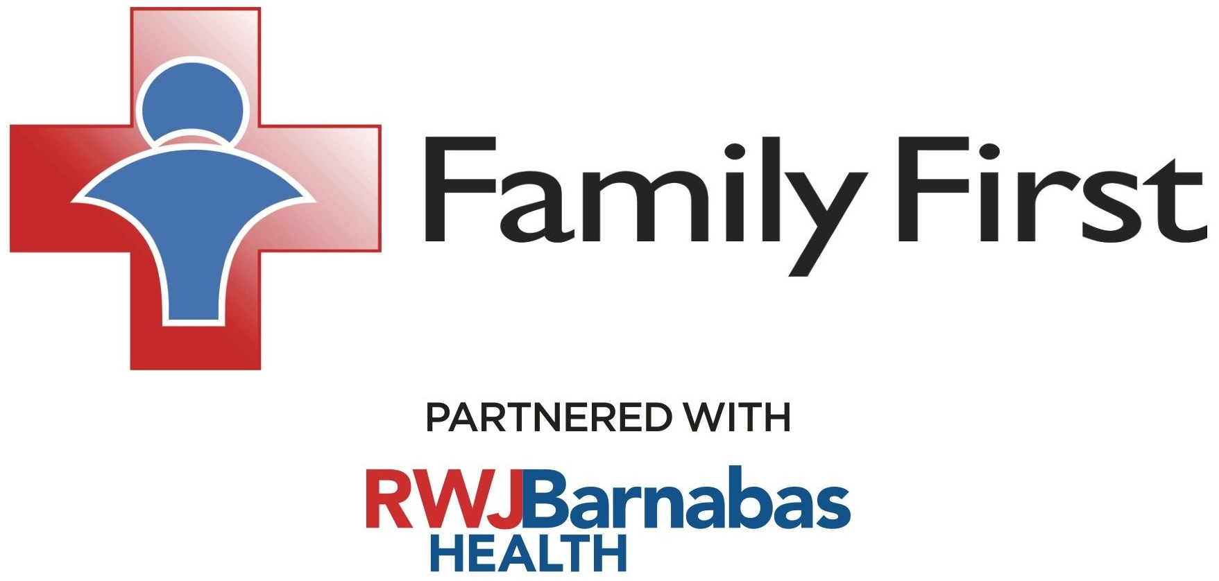 Family First logo with red cross and blue figure, partnered with RWJBarnabas Health text