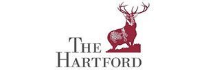 Logo for The Hartford insurance company with a stag in burgundy.