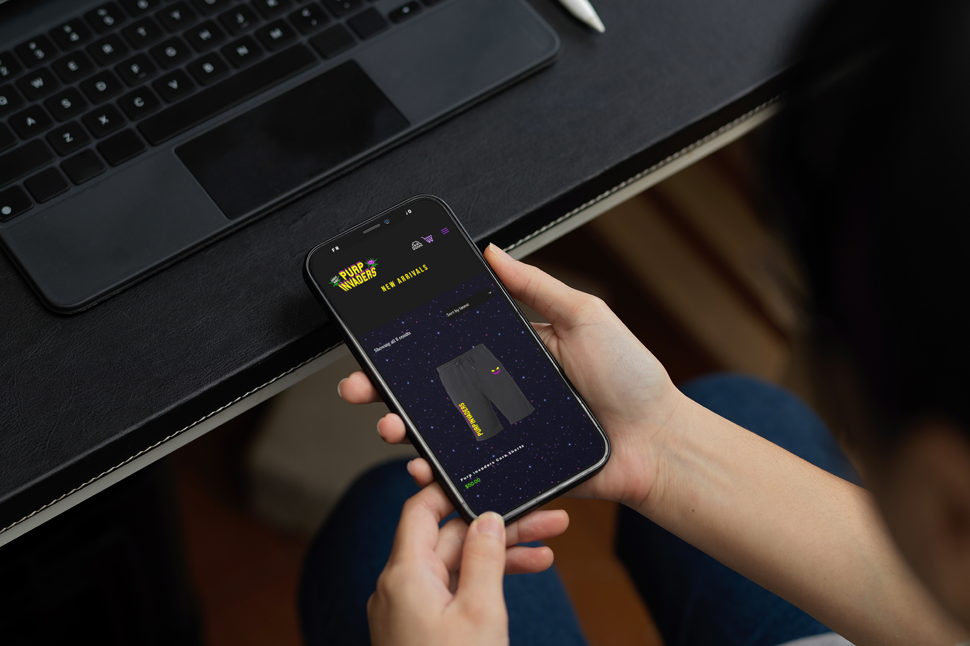 Purp Invaders Ecommerce Website on Mobile