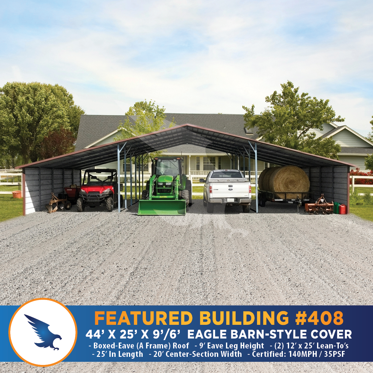44x25 Eagle Barn Style Lean-To Metal Building.