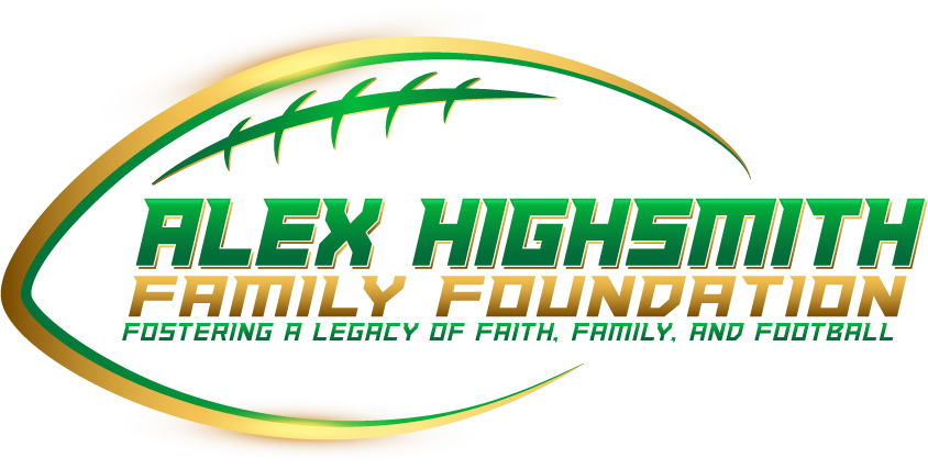 Alex Highsmith Family Foundation logo with green and gold text and a football graphic