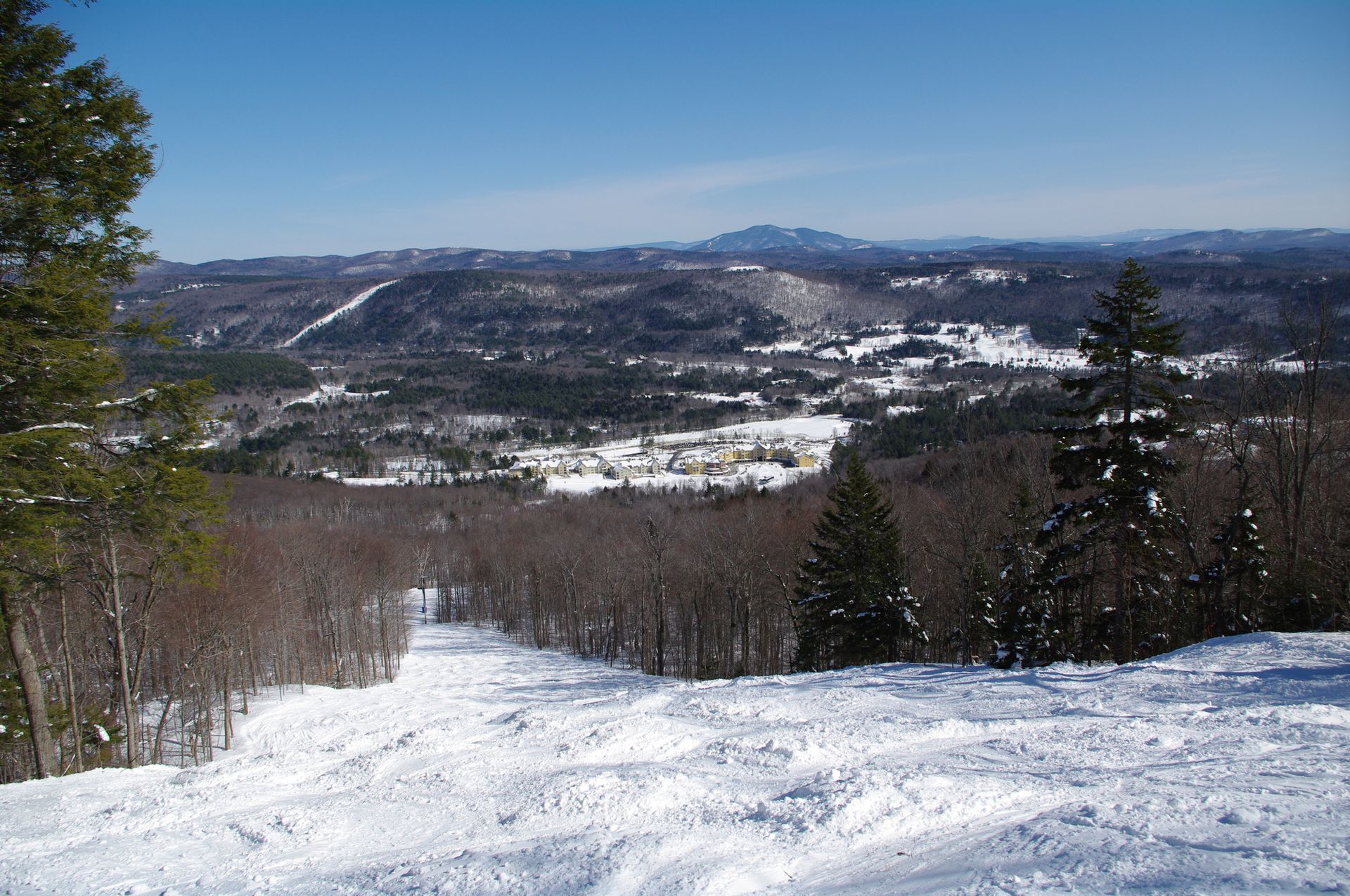 Ski run looking over the Okemo Valley — Okemo, VT — 