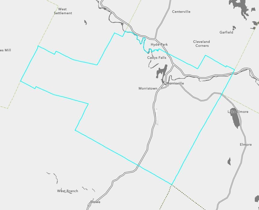 A black and white map with a blue line in the middle