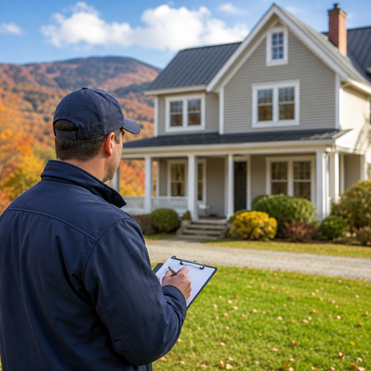 Real estate appraiser evaluating a Vermont home to determine its value for a home purchase.