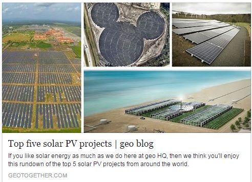 Collage of solar PV projects, including large solar farms and rooftop panels, with “Top five solar PV projects” text