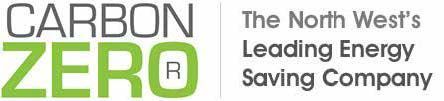 Carbon Zero logo with green “ZERO” and gray tagline: “The North West’s Leading Energy Saving Company.”
