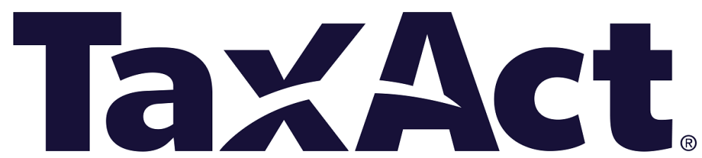 The dark blue TaxAct logo featuring a stylized white swoosh cutting across the letters.