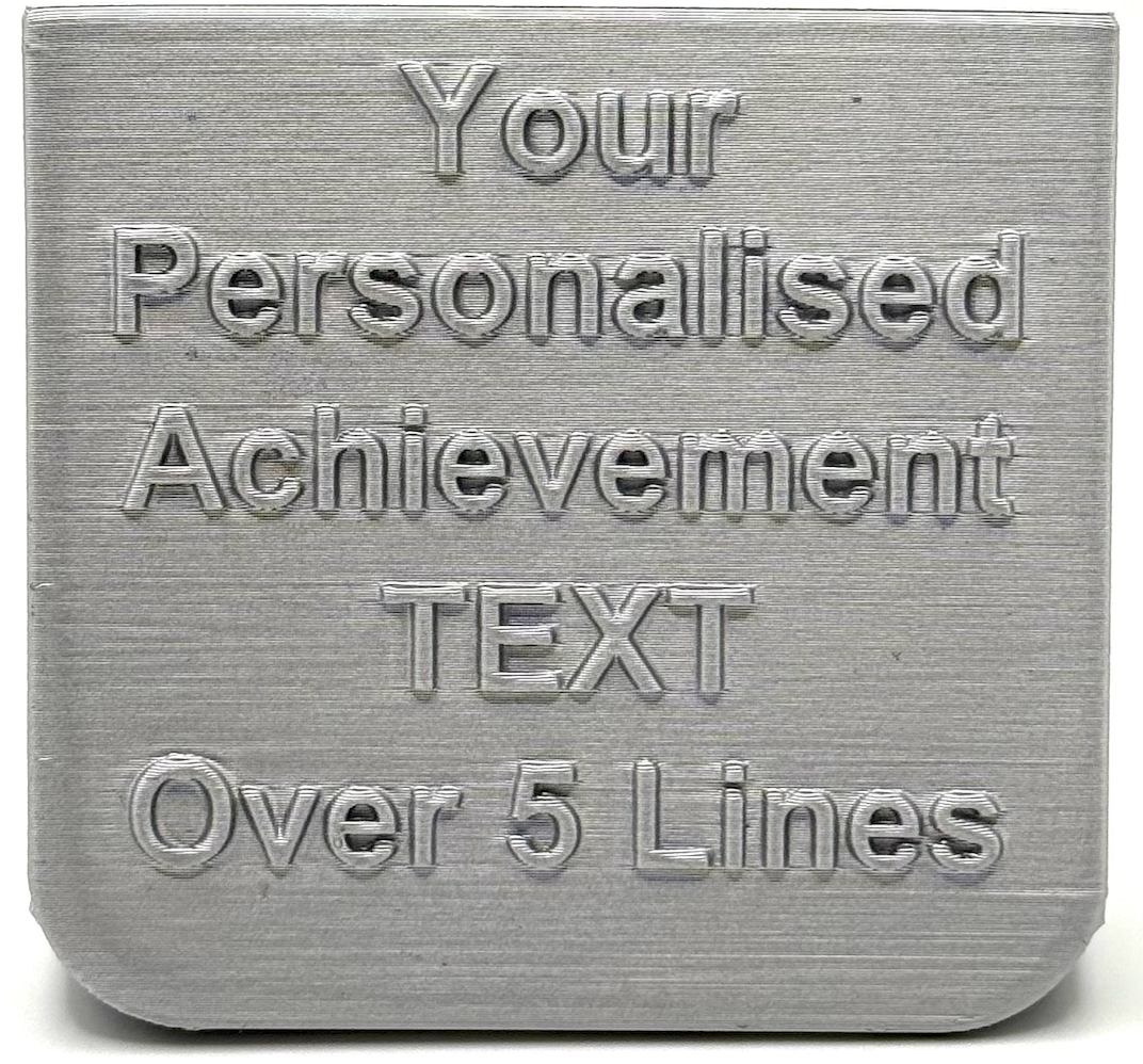 Silver embossed MyMedal Display Box with placeholder text: “Your Personalised Achievement TEXT Over 5 Lines”
