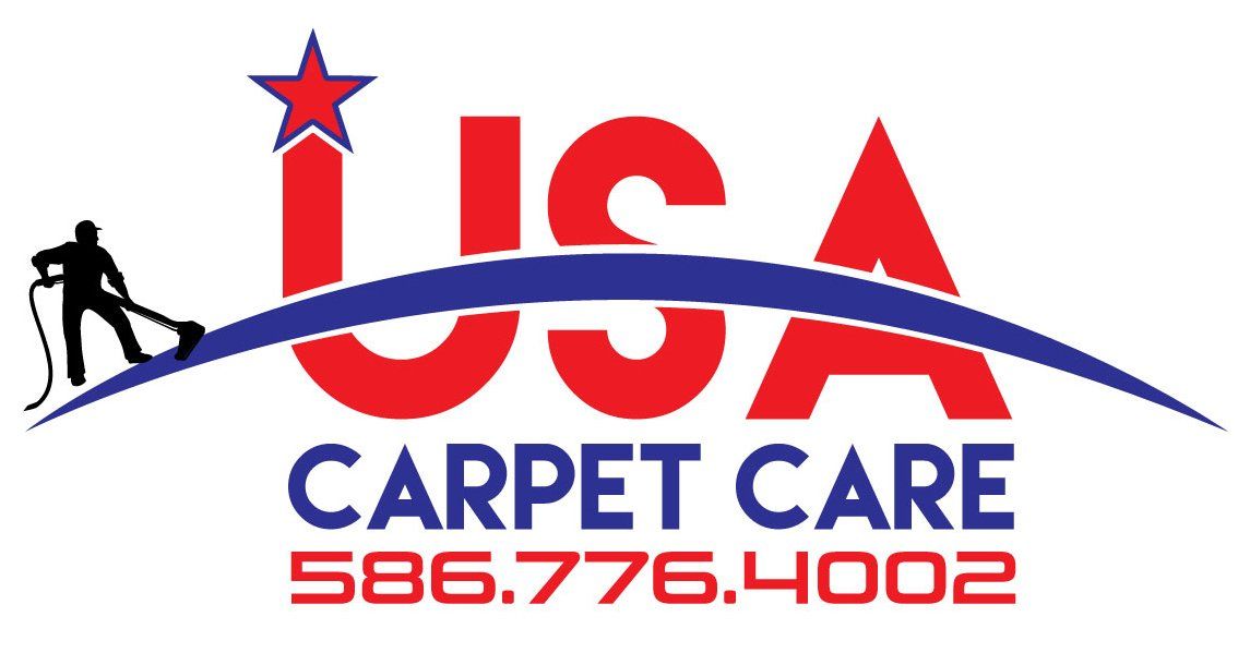 USA Carpet Care logo with red and blue text, star, and phone number 586-776-4002