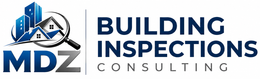 MDZ Building Inspections Consulting logo with blue house and magnifying glass icon
