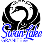 Swan Lake Granite Inc. logo with a black swan graphic and blue stylized text on white background