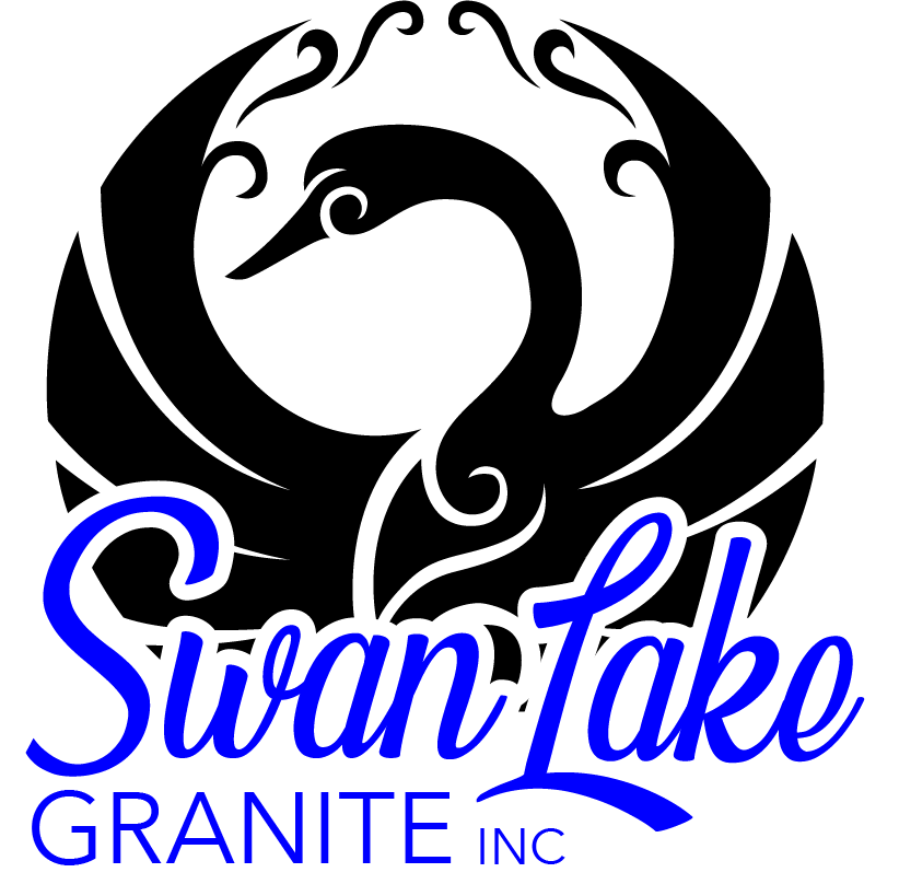 Swan Lake Granite Inc. logo with a black swan graphic and blue stylized text on white background