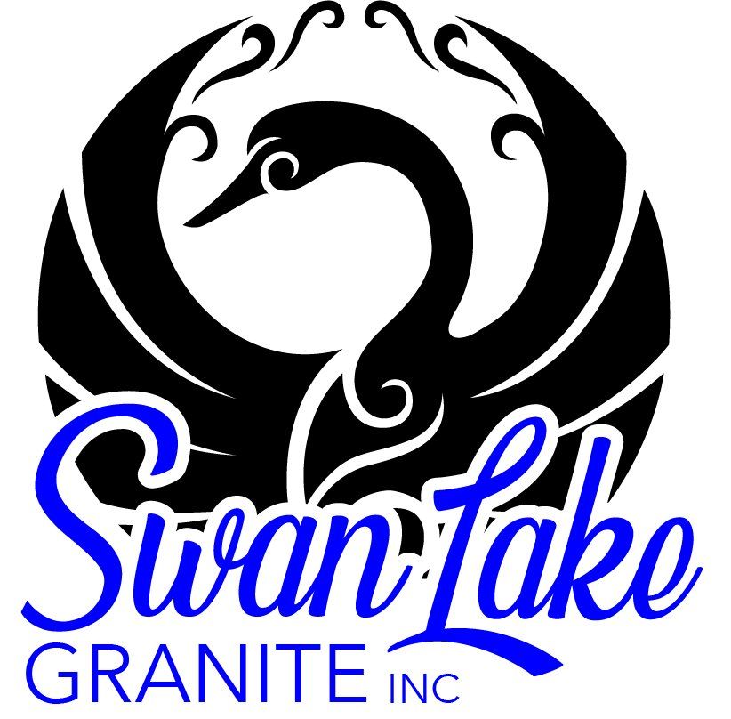 Swan Lake Granite logo with black swan graphic and blue “Swan Lake Granite Inc” text