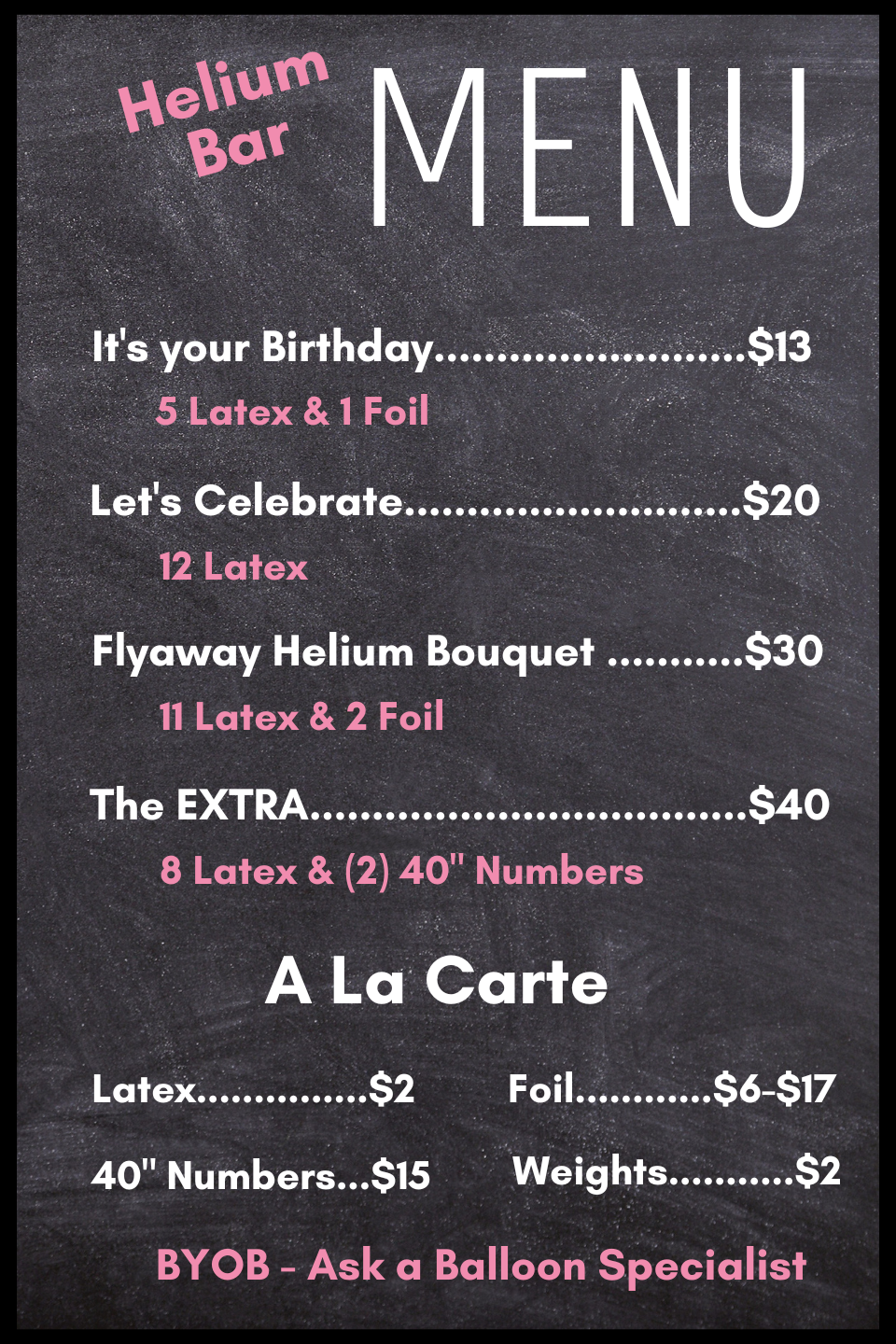 Helium Bar prices