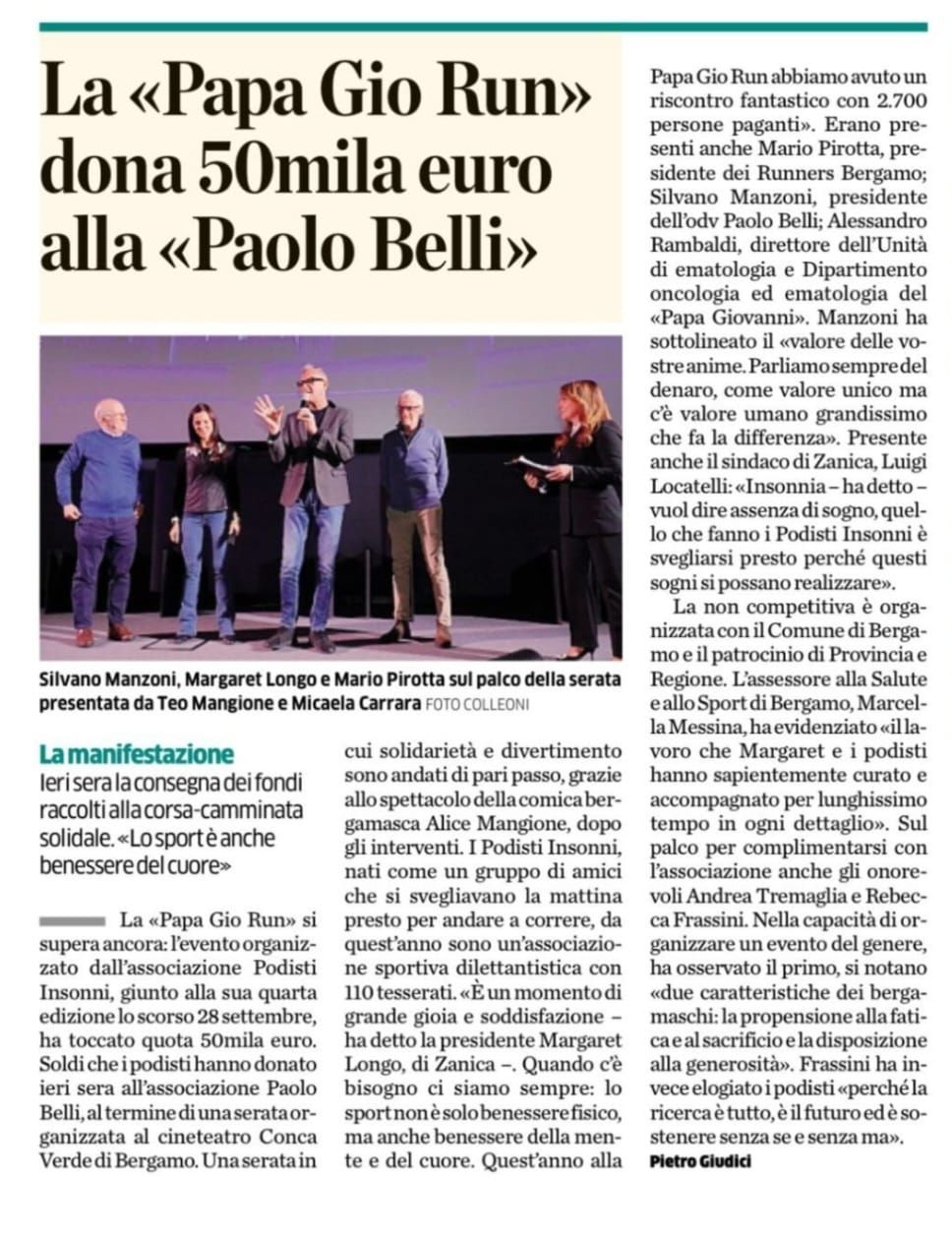 Foto dell'articolo de l'Eco di Bergamo del 16 novembre 2024